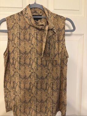 august silk Sleeveless Snake-Print Tie Neck Top - Beige & Black